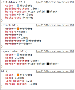 screenshot of inspection of CSS