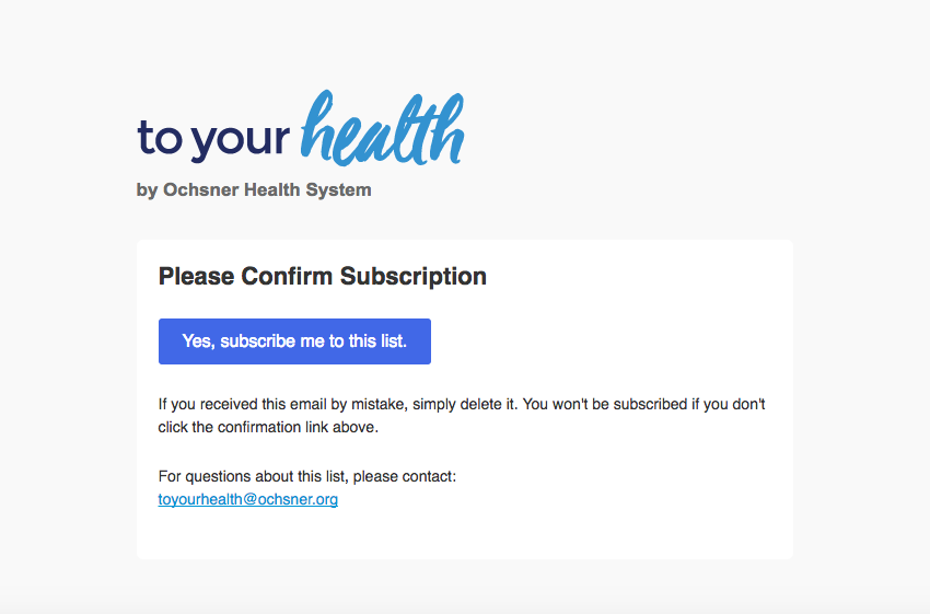screenshot of a healthcare email with a button to subscribe to their newsletter