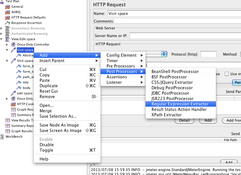 screenshot of regular expression request in Jmeter